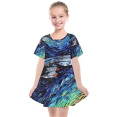 Spaceship Galaxy Parody Art Starry Night Kids  Smock Dress by Sarkoni