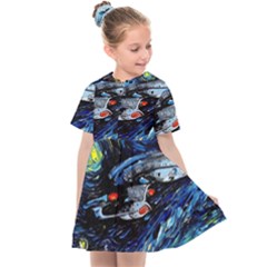 Spaceship Galaxy Parody Art Starry Night Kids  Sailor Dress by Sarkoni