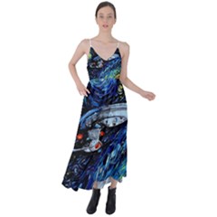 Spaceship Galaxy Parody Art Starry Night Tie Back Maxi Dress by Sarkoni