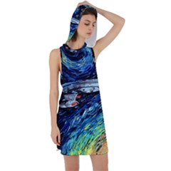 Spaceship Galaxy Parody Art Starry Night Racer Back Hoodie Dress by Sarkoni