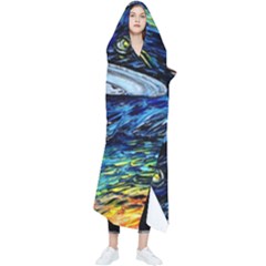 Spaceship Galaxy Parody Art Starry Night Wearable Blanket by Sarkoni