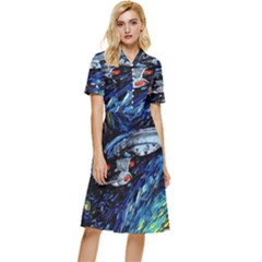 Spaceship Galaxy Parody Art Starry Night Button Top Knee Length Dress by Sarkoni