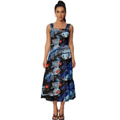 Spaceship Galaxy Parody Art Starry Night Square Neckline Tiered Midi Dress by Sarkoni