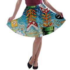 Game Starry Night Doctor Who Van Gogh Parody A-line Skater Skirt by Sarkoni