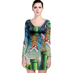 Game Starry Night Doctor Who Van Gogh Parody Long Sleeve Velvet Bodycon Dress