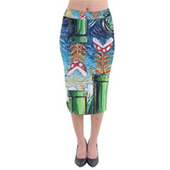 Game Starry Night Doctor Who Van Gogh Parody Velvet Midi Pencil Skirt by Sarkoni