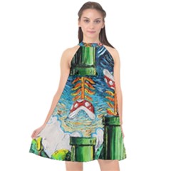 Game Starry Night Doctor Who Van Gogh Parody Halter Neckline Chiffon Dress  by Sarkoni