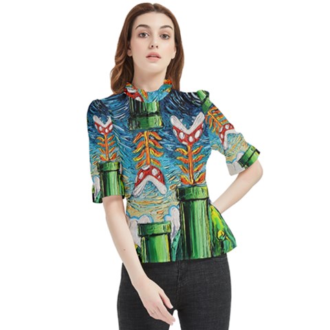 Game Starry Night Doctor Who Van Gogh Parody Frill Neck Blouse by Sarkoni