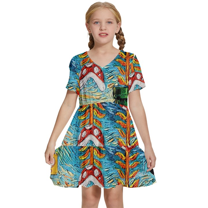 Game Starry Night Doctor Who Van Gogh Parody Kids  Short Sleeve Tiered Mini Dress