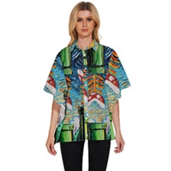 Game Starry Night Doctor Who Van Gogh Parody Women s Batwing Button Up Shirt