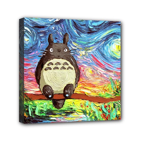 Cartoon Starry Night Art Van Gogh Parody Mini Canvas 6  X 6  (stretched) by Sarkoni