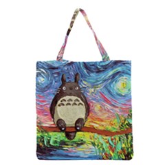 Cartoon Starry Night Art Van Gogh Parody Grocery Tote Bag by Sarkoni