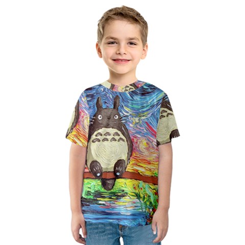 Cartoon Starry Night Art Van Gogh Parody Kids  Sport Mesh T-shirt by Sarkoni