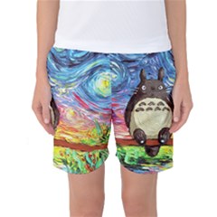 Cartoon Starry Night Art Van Gogh Parody Women s Basketball Shorts by Sarkoni