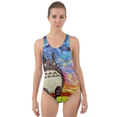 Cartoon Starry Night Art Van Gogh Parody Cut-out Back One Piece Swimsuit by Sarkoni