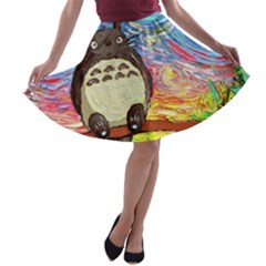 Cartoon Starry Night Art Van Gogh Parody A-line Skater Skirt by Sarkoni