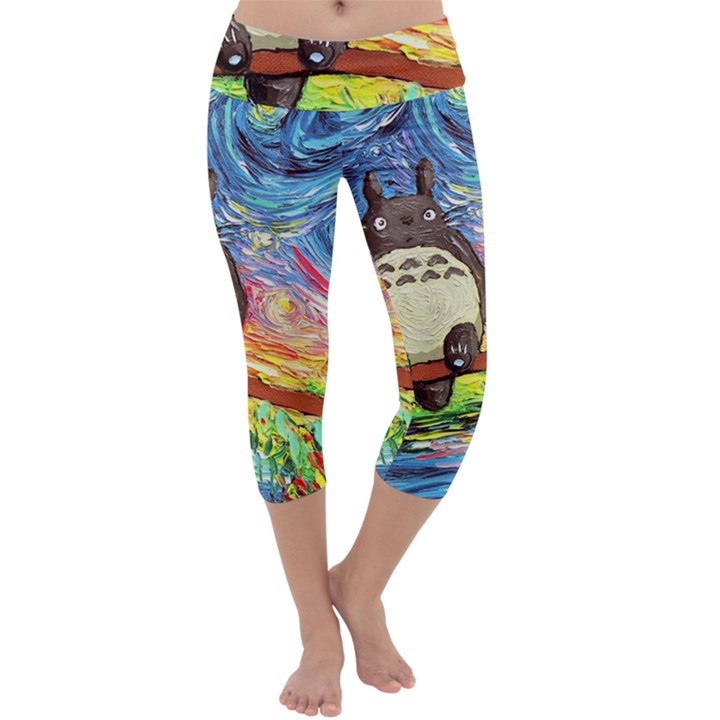 Cartoon Starry Night Art Van Gogh Parody Capri Yoga Leggings