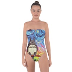 Cartoon Starry Night Art Van Gogh Parody Tie Back One Piece Swimsuit by Sarkoni