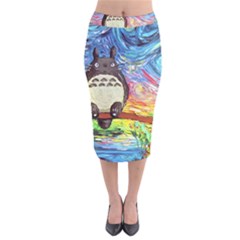 Cartoon Starry Night Art Van Gogh Parody Velvet Midi Pencil Skirt by Sarkoni