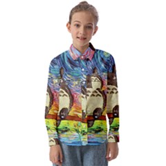 Cartoon Starry Night Art Van Gogh Parody Kids  Long Sleeve Shirt by Sarkoni