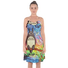 Cartoon Starry Night Art Van Gogh Parody Ruffle Detail Chiffon Dress by Sarkoni