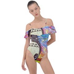 Cartoon Starry Night Art Van Gogh Parody Frill Detail One Piece Swimsuit by Sarkoni