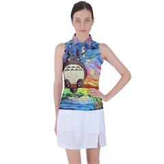 Cartoon Starry Night Art Van Gogh Parody Women s Sleeveless Polo T-shirt by Sarkoni