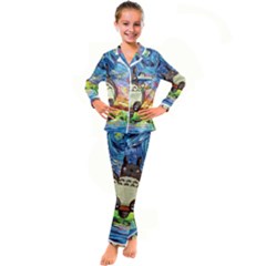 Cartoon Starry Night Art Van Gogh Parody Kids  Satin Long Sleeve Pajamas Set by Sarkoni