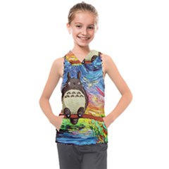 Cartoon Starry Night Art Van Gogh Parody Kids  Sleeveless Hoodie by Sarkoni