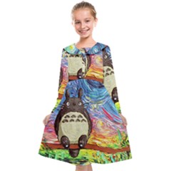 Cartoon Starry Night Art Van Gogh Parody Kids  Midi Sailor Dress by Sarkoni