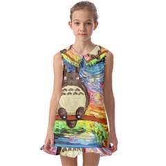 Cartoon Starry Night Art Van Gogh Parody Kids  Pilgrim Collar Ruffle Hem Dress by Sarkoni