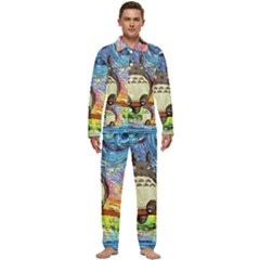 Cartoon Starry Night Art Van Gogh Parody Men s Long Sleeve Velvet Pocket Pajamas Set by Sarkoni