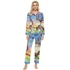 Cartoon Starry Night Art Van Gogh Parody Womens  Long Sleeve Velvet Pocket Pajamas Set by Sarkoni