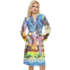 Cartoon Starry Night Art Van Gogh Parody Long Sleeve Velvet Robe by Sarkoni