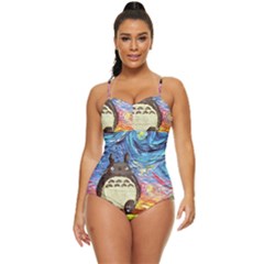 Cartoon Starry Night Art Van Gogh Parody Retro Full Coverage Swimsuit by Sarkoni