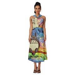 Cartoon Starry Night Art Van Gogh Parody Sleeveless Cross Front Cocktail Midi Chiffon Dress by Sarkoni