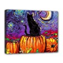 Halloween Art Starry Night Hallows Eve Black Cat Pumpkin Canvas 14  x 11  (Stretched) View1