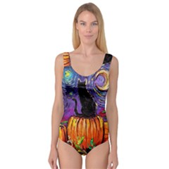 Halloween Art Starry Night Hallows Eve Black Cat Pumpkin Princess Tank Leotard 