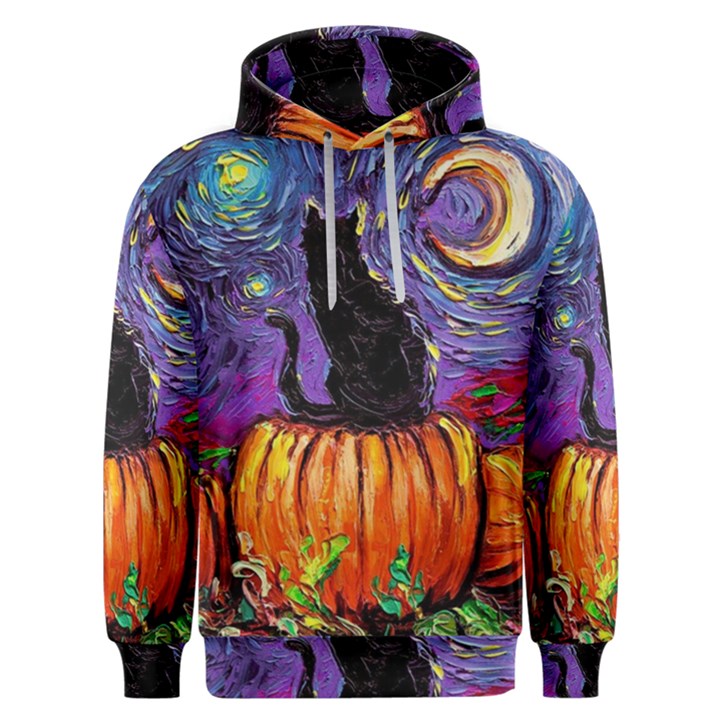 Halloween Art Starry Night Hallows Eve Black Cat Pumpkin Men s Overhead Hoodie