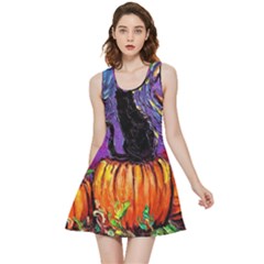 Halloween Art Starry Night Hallows Eve Black Cat Pumpkin Inside Out Reversible Sleeveless Dress by Sarkoni