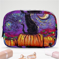 Halloween Art Starry Night Hallows Eve Black Cat Pumpkin Make Up Pouch (small) by Sarkoni