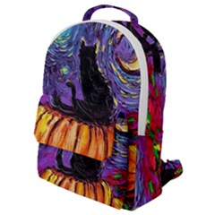 Halloween Art Starry Night Hallows Eve Black Cat Pumpkin Flap Pocket Backpack (small) by Sarkoni