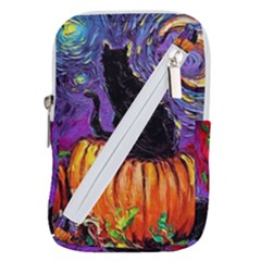 Halloween Art Starry Night Hallows Eve Black Cat Pumpkin Belt Pouch Bag (small) by Sarkoni