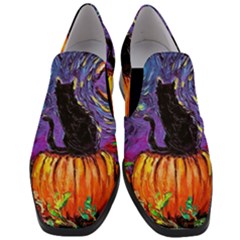 Halloween Art Starry Night Hallows Eve Black Cat Pumpkin Women Slip On Heel Loafers