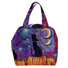 Halloween Art Starry Night Hallows Eve Black Cat Pumpkin Boxy Hand Bag by Sarkoni