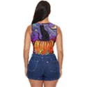 Halloween Art Starry Night Hallows Eve Black Cat Pumpkin Women s Sleeveless Wrap Top View4