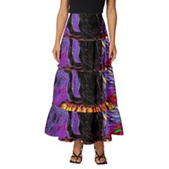 Halloween Art Starry Night Hallows Eve Black Cat Pumpkin Tiered Ruffle Maxi Skirt by Sarkoni