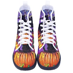 Halloween Art Starry Night Hallows Eve Black Cat Pumpkin Women s High-top Canvas Sneakers