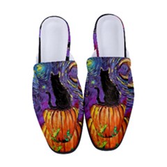 Halloween Art Starry Night Hallows Eve Black Cat Pumpkin Women s Classic Backless Heels