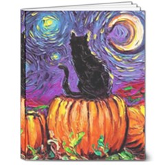 Halloween Art Starry Night Hallows Eve Black Cat Pumpkin 8  X 10  Softcover Notebook